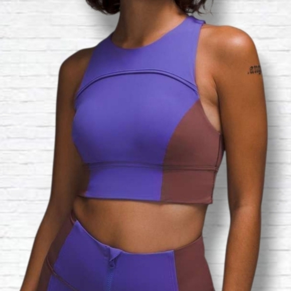 Lululemon Hike to Swim Purple, Brown High Neck Sports Bra & Shorts 6" Size S - Picture 3 of 15